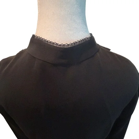 Elie Tahari Black Chiffon Ruffled High Collar Long Sleeve Blouse‎ Women's Small - Picture 4 of 5